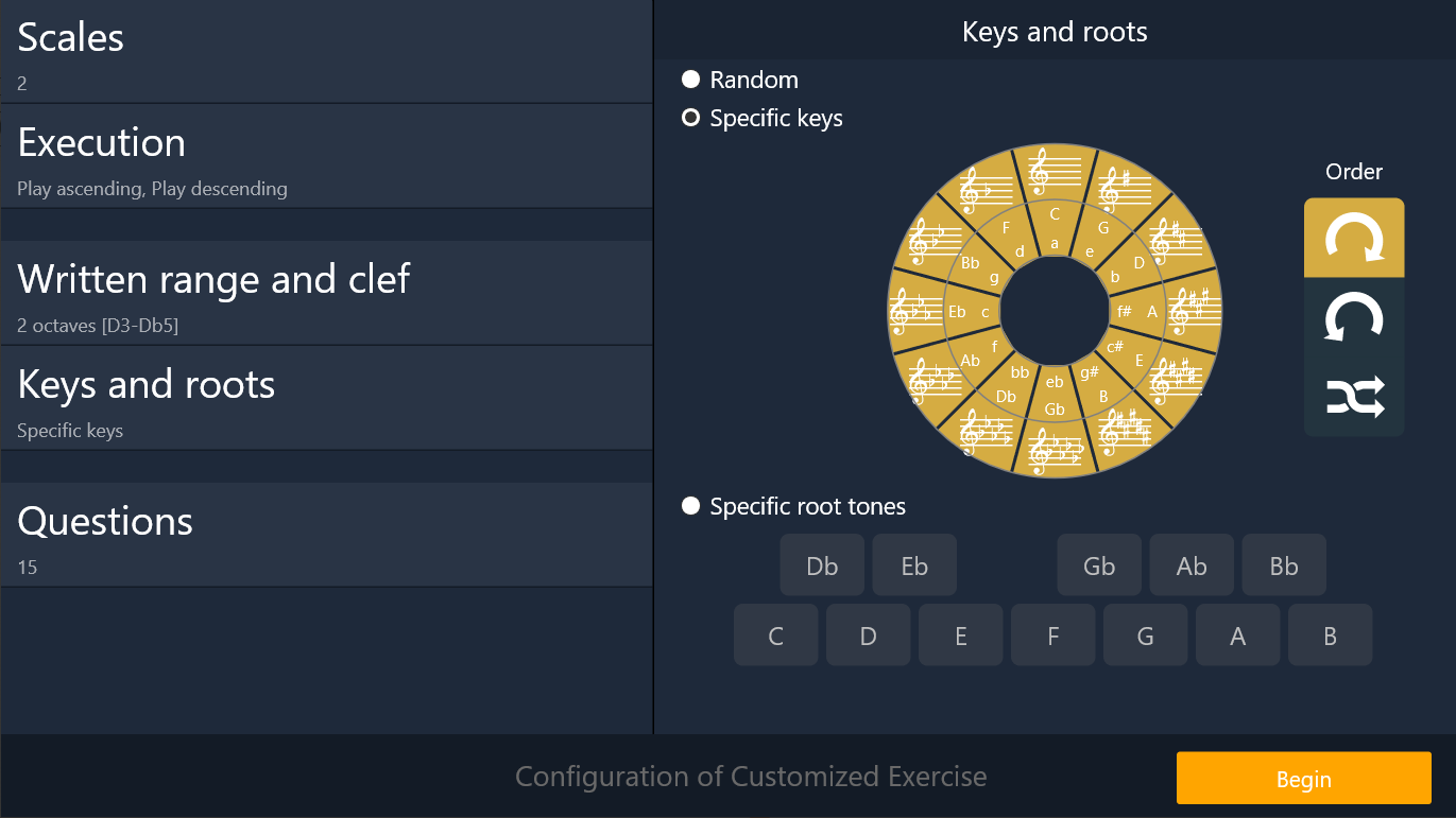 Ear training and sight-singing practice using the circle of fifths in the EarMaster app